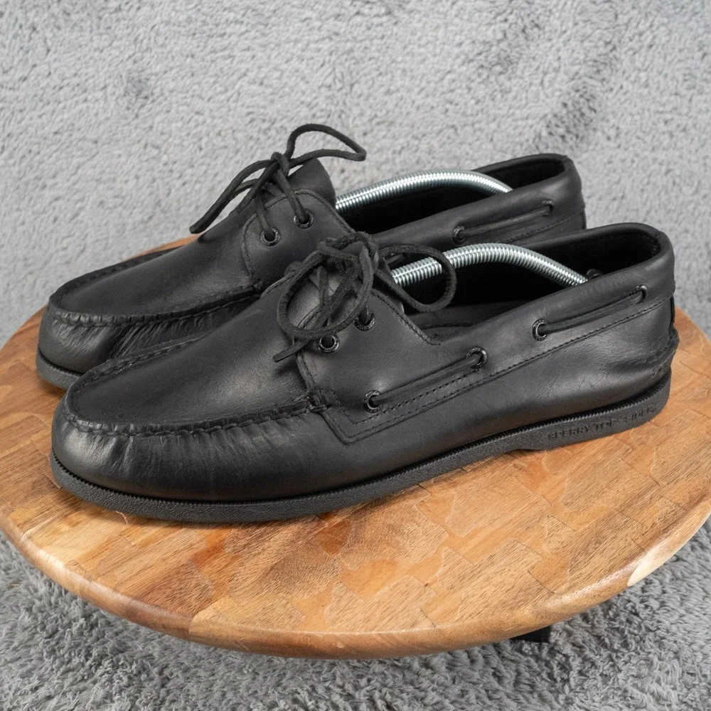 Sperry A/O 2 Eye Triple Black Boat Shoes Men Size 12 Wide Excellent Condition